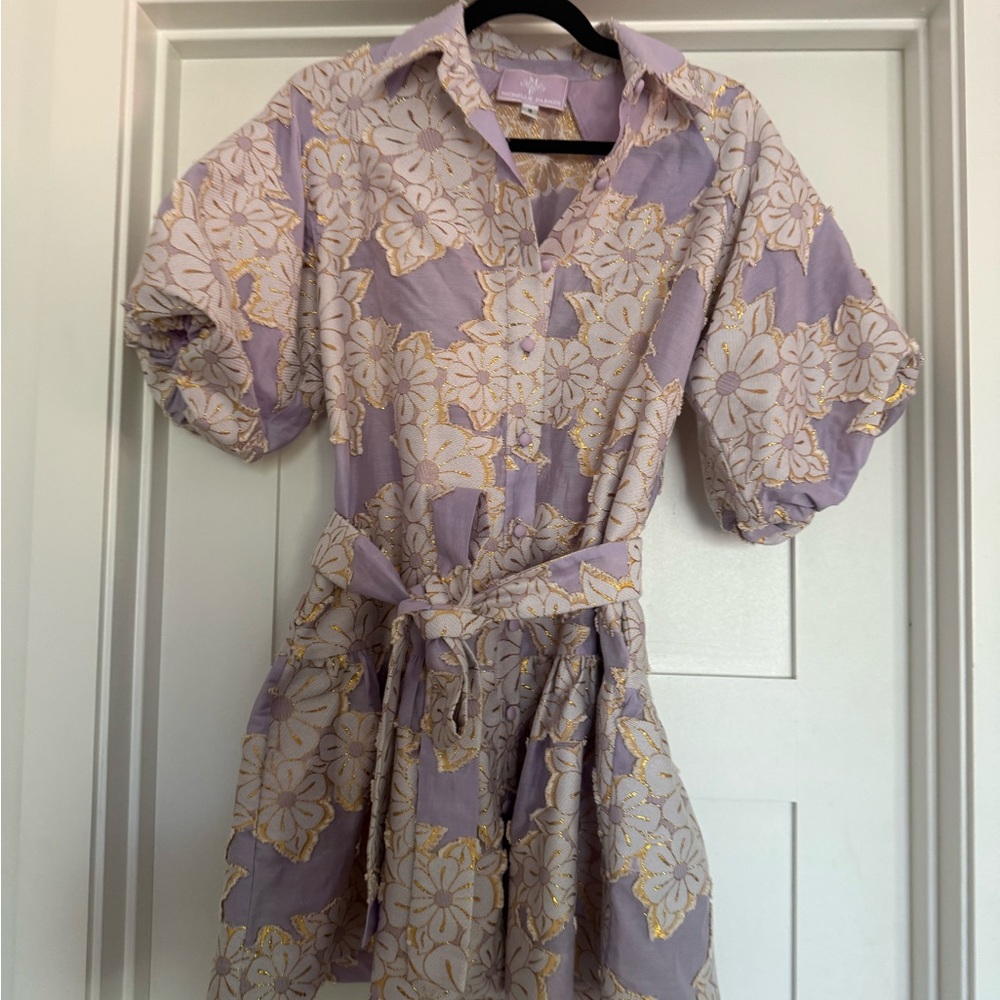 Michelle Farmer Lavender Floral Belted Shirt Dress
